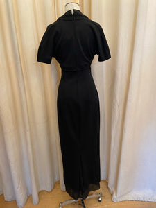 Vintage Kokin black knit maxi bodycon dress with attached shrug and padded bust