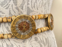 Load image into Gallery viewer, Vintage belt with wooden beads and multi-tone wire medallions