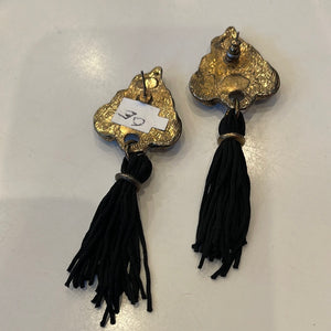 Black gold fringe earrings