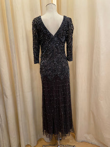 Vintage New With Tags Pissarro Nights charcoal sequin formal dress with 3/4 sleeves