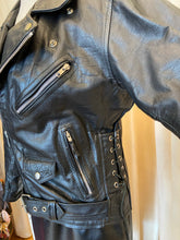 Load image into Gallery viewer, Vintage Genuine Leather motorcycle jacket with lace up detail