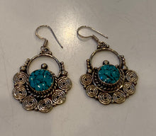 Load image into Gallery viewer, Vintage silver and turquoise dangle earrings