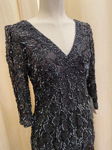 Vintage New With Tags Pissarro Nights charcoal sequin formal dress with 3/4 sleeves