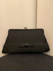 Vintage black clutch handbag with bow and jeweled closure