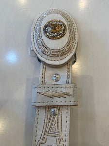 Vintage White leather western “Versace-look” belt with embroidery and horse medallion