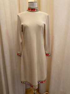 RARE vintage Leonard cream midi dress with floral trim