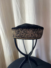 Load image into Gallery viewer, Vintage black velvet cap with gold embroidered sides