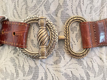 Load image into Gallery viewer, Vintage brown double braided belt with silver lock buckle
