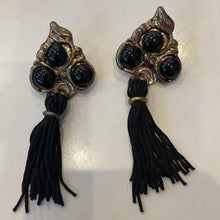 Load image into Gallery viewer, Black gold fringe earrings