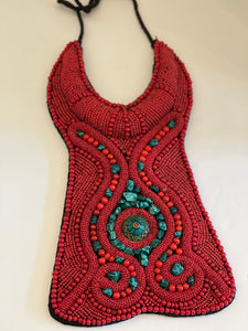 Statement Beaded Red Bib Necklace