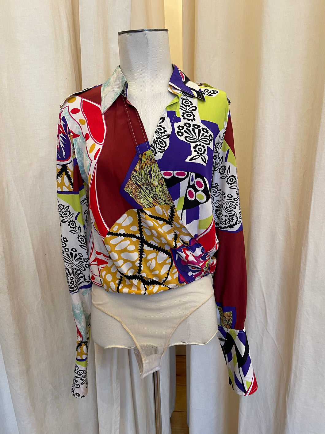 Christian Lacroix Silk Bold Op Art Print Bodysuit