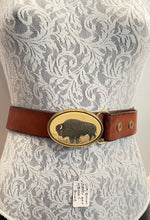 Load image into Gallery viewer, Vintage Barlow brown leather belt with Buffalo motif buckle