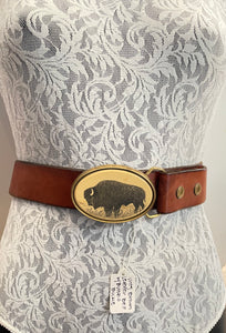 Vintage Barlow brown leather belt with Buffalo motif buckle