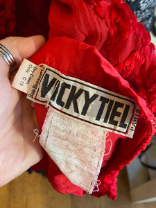 Vintage Vicky Tiel red velvet burnout top with attached cape