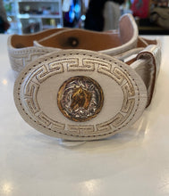 Load image into Gallery viewer, Vintage White leather western “Versace-look” belt with embroidery and horse medallion