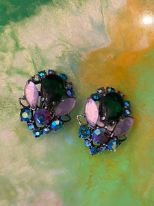 Vintage iridescent crystal clip on earrings