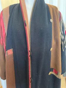 Vintage wool+ suede patchwork fringe coat