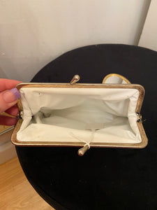 Vintage gold embroidered coin purse with handheld mirror