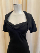 Load image into Gallery viewer, Vintage Kokin black knit maxi bodycon dress with attached shrug and padded bust