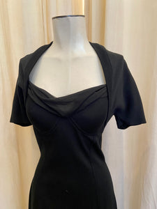 Vintage Kokin black knit maxi bodycon dress with attached shrug and padded bust