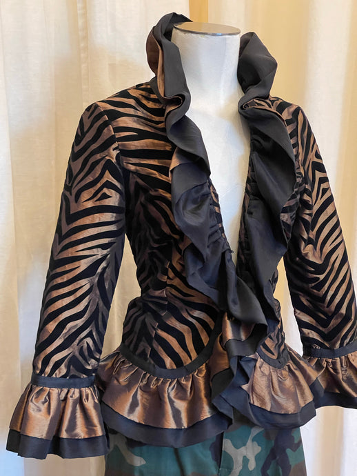 Zebra jacket with black ruffle detail
