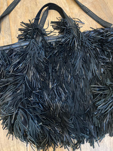 Goa black leather fringe and patchwork large tote bag