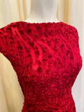 Load image into Gallery viewer, Vintage Vicky Tiel red velvet burnout top with attached cape