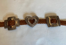 Load image into Gallery viewer, Brown woven belt with big silver buckles