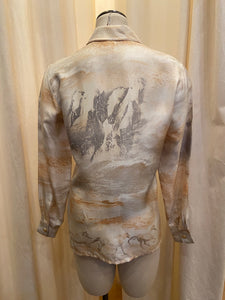 Escada silk horse motif button up shirt