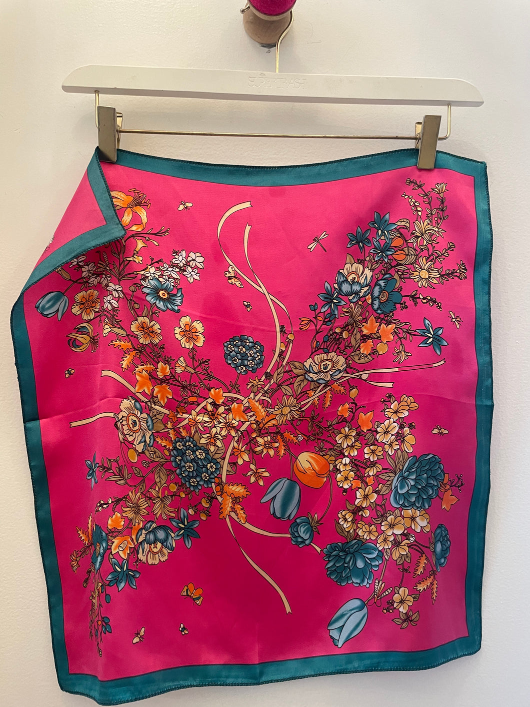 Vintage hot pink floral scarf