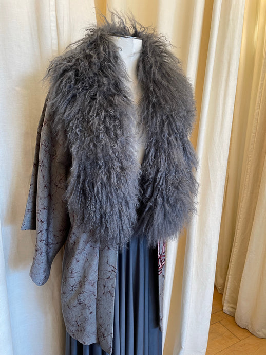 Gunmetal Grey Mongolian fur scarf