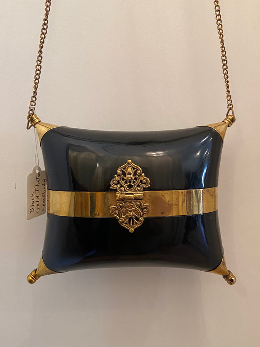 Vintage Black and gold Tibetan pillow shaped hard case purse