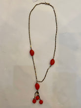 Load image into Gallery viewer, Peach bead and gold link long necklace