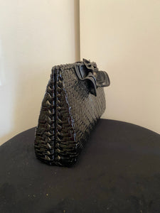 Vintage black woven hard bag with mesh bow
