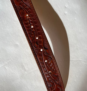 Vintage leather chestnut brown embossed belt