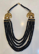 Load image into Gallery viewer, Black beaded necklace with gold elephants