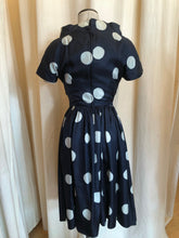 Load image into Gallery viewer, Navy Polka Dot Bow Dress