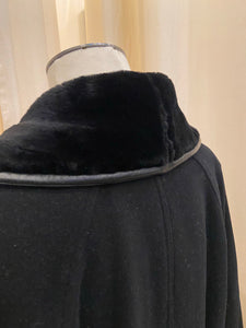 Vintage 80s Gianni Versace black wool double breasted peacoat with fur collar