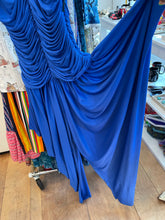 Load image into Gallery viewer, 70s disco era blue ruched jumpsuit