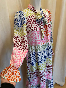 Contemporary Never Fully Dressed tiered dress w/ multicolor polkadots
