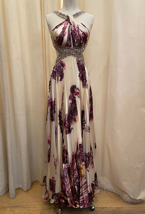Vintage Dave and Johnny floral formal dress with pleated skirt and open back