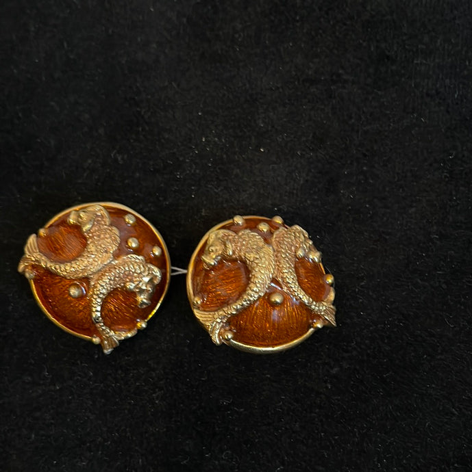 Vintage fish Pisces clip on earrings