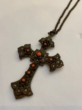 Load image into Gallery viewer, Vintage brass cross necklace