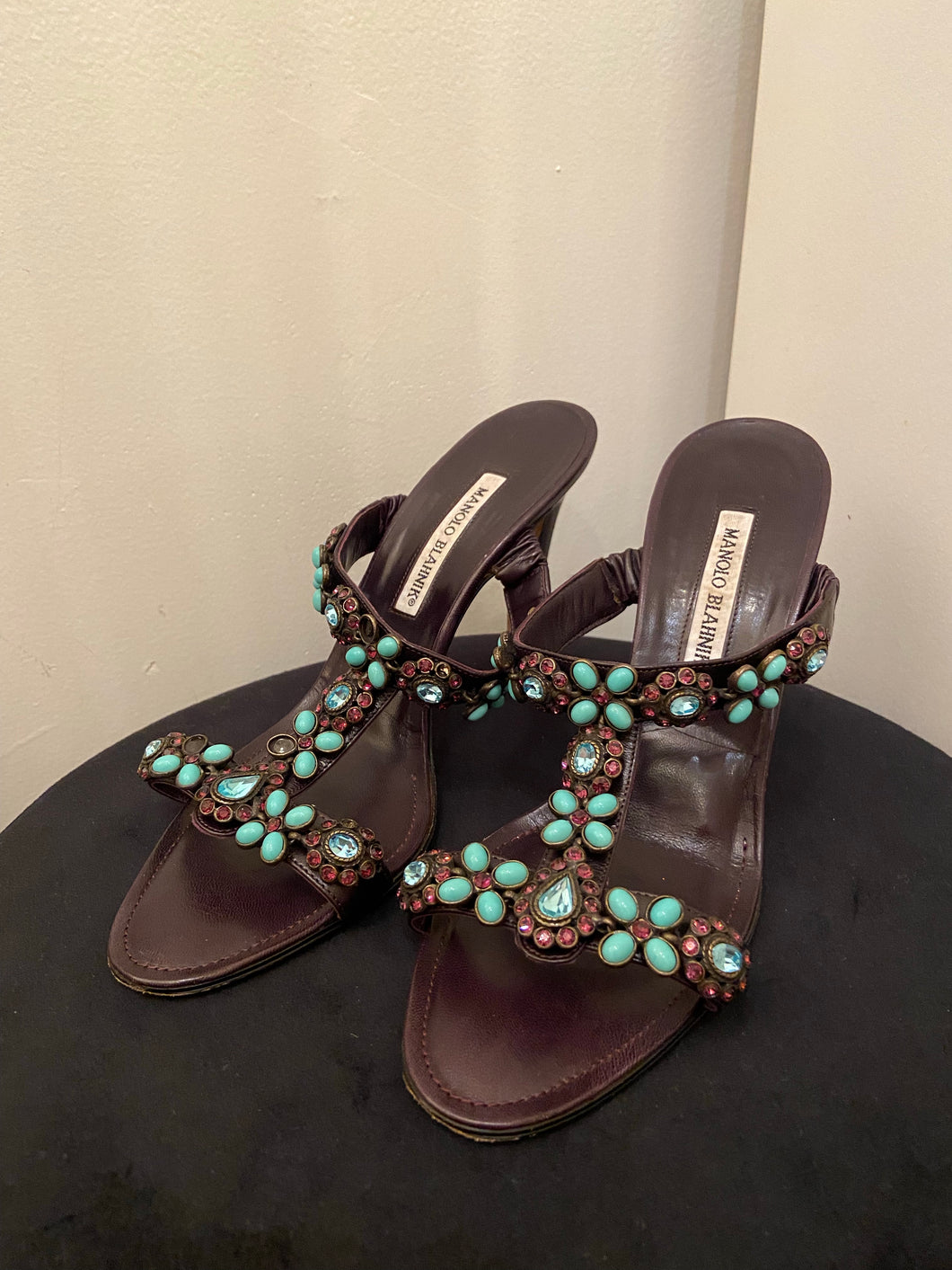 Manolo Blahnik jeweled heeled sandals