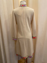 Load image into Gallery viewer, RARE vintage Leonard cream midi dress with floral trim