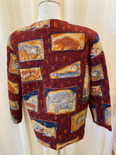 Load image into Gallery viewer, Vintage Maroon Quilted Jacket with Framed Animals