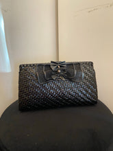Load image into Gallery viewer, Vintage black woven hard bag with mesh bow
