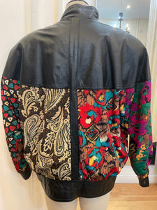 80’s Multi Print Pelle Leather Bomber Jacket