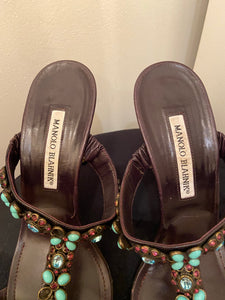 Manolo Blahnik jeweled heeled sandals