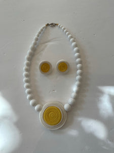 Yellow and white necklace and earring set